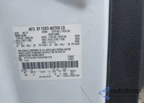 2013 Ford F-150 Xl z USA, uszkodzony, nr VIN 1FTFX1EF7DKF69172